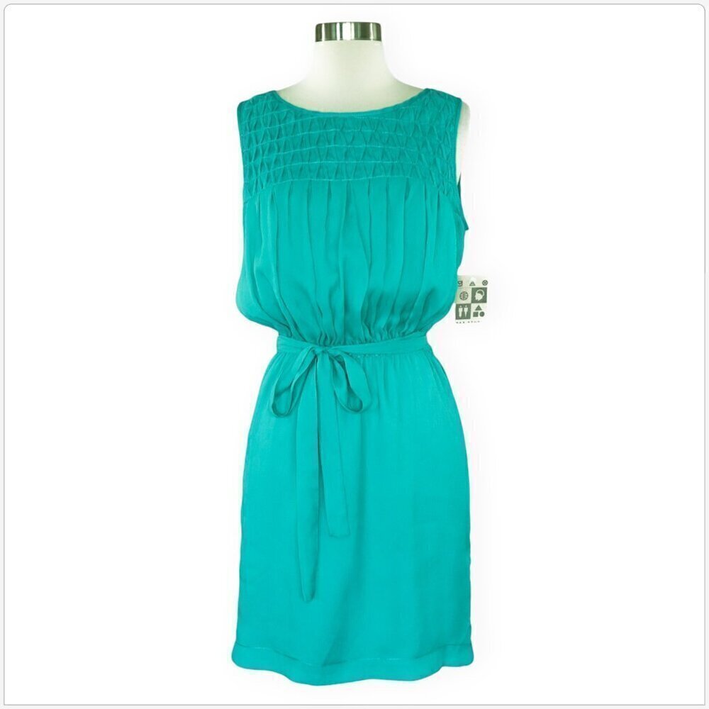 Max Studio Teal Turquoise Green Smocked Blouson Dress Belted New NWT NEW Size M